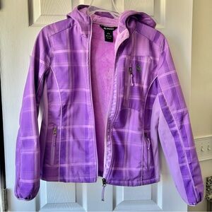Girls SNOZU Fleece-lined Winter Hooded Coat/Jacket. Purple Plaid Sz L 14/16